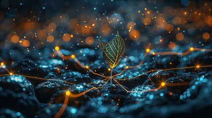 Young sprout agricultural technologies and research with organic digital background for growth