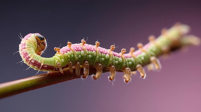 Delicate Inchworm Curled on Stem