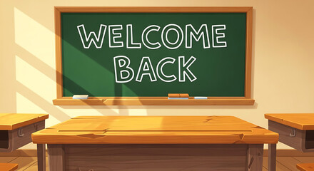 Classroom with welcome back message on chalkboard ai generated