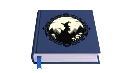 Dark Blue Book with Witch and Moon Design