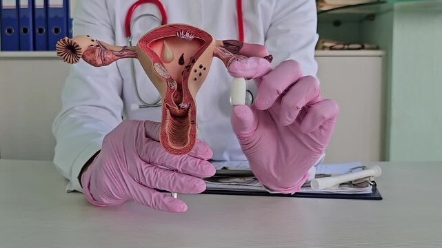 Medical suppositories and female uterus in hands of doctor. Vaginal suppositories treatment suppository