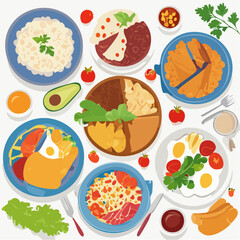 Vibrant and Diverse Food Spread Illustration for Culinary Concepts and Healthy Eating Enjoyment