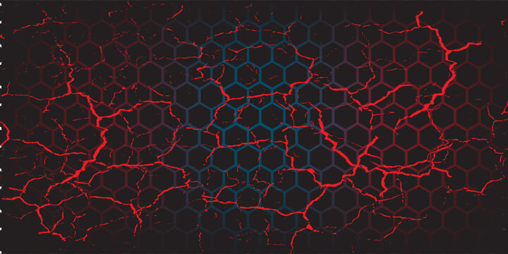 Abstract dark hexagon pattern on red neon background technology style. Modern futuristic geometric shape web banner design. You can use for cover template, poster, flyer, print ad. Vector illustration