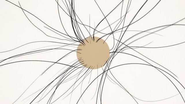 Gentle Flowing Line Illustration, Soft Centered Node With Expanding Delicate Lines Surrounding It