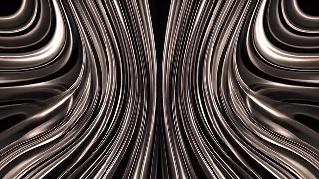 Abstract digital art with flowing white and silver lines creating a symmetrical, dynamic pattern against a dark background, suggesting motion and technology.