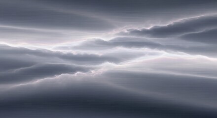 A surreal, abstract landscape with a mix of dark and light gray clouds, creating a sense of depth and dimension.
