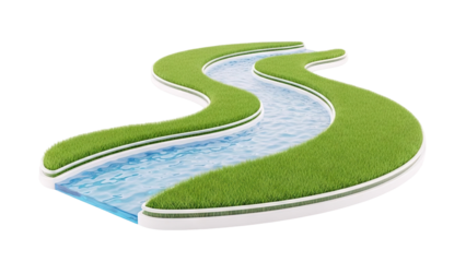 Stylized S-shaped river with green grass banks