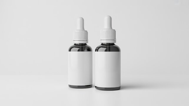 Blank dropper bottles for branding and packaging design, isolated on white background