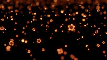 Abstract background with glowing orange stars and bokeh creating a festive mood