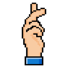 Fototapeta premium Crossed Fingers Luck Pixel Art