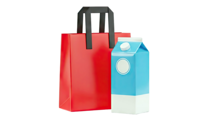 Red Shopping Bag and Blue Milk Carton
