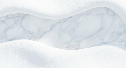 A snowy landscape with a white marble texture and snowflakes.