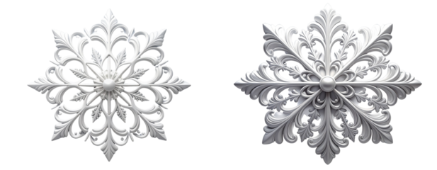 Decorative Ornamental Snowflake Symbol with Elegant Curved Arms, Vintage Winter Design, Isolated on Transparent Background PNG