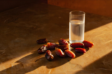 &ldquo;Fresh Dates and Glass of Water for Iftar, Ramadan Kareem Tradition, Jumma Mubarak Blessings, Healthy Fast-Breaking Meal