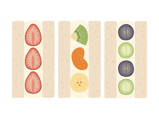 Cute fruit sandwich set with fresh fruits illustration