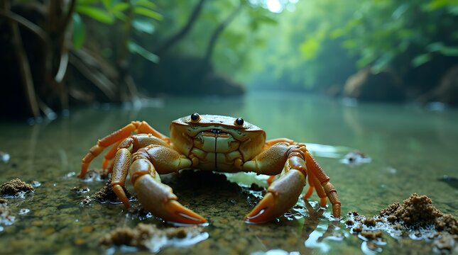 a Potamon fluviatile crab in its natural habitat