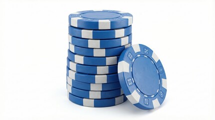 Stack of blue poker chips isolated on white background,representing gambling,betting,casino,and gaming concept with clean professional layout