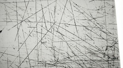 White scratched surface texture with chaotic black lines,grunge abstract background ideal for design elements,art projects,or overlays