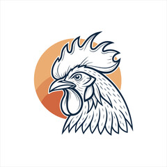 Obraz premium Rooster Head Line Art Vector with Retro Circle Background