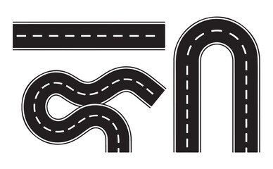 Fototapeta premium Roads, Highway, Straight and Curvy, Winding, Isolated on White