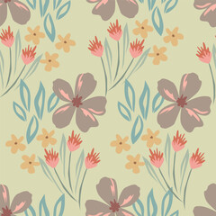 Abstract seamless floral pattern. Spring Trendy flowers print, Plant background, design for fabric, cloth design, covers, wallpapers, print, scrapbooking