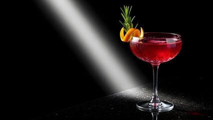 Cocktail with Orange Twist and Rosemary Garnish