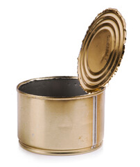 An empty tin can on a white background