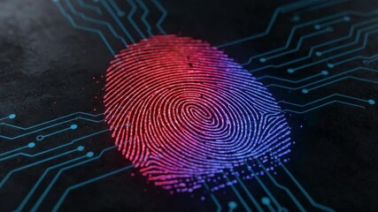 Digital fingerprint analysis on a high tech circuit board background, representing biometric authentication, cybersecurity concepts, forensic science, and criminal investigation data processing - Powered by Adobe