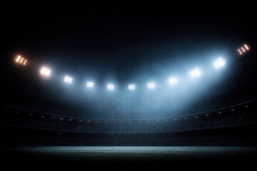 Empty stadium at night: illuminated arena with bright spotlight