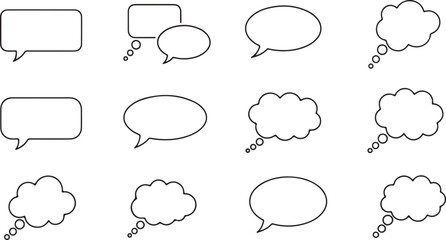 Fototapeta premium Collection of Outline Speech and Thought Bubbles for Communication, Ideas, and Messaging Concepts