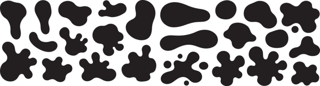 Abstract organic blob shape vector collection. Modern liquid style amoeba forms. Minimal irregular random ink spot elements for contemporary design. Simple geometric graphic pattern assets.eps