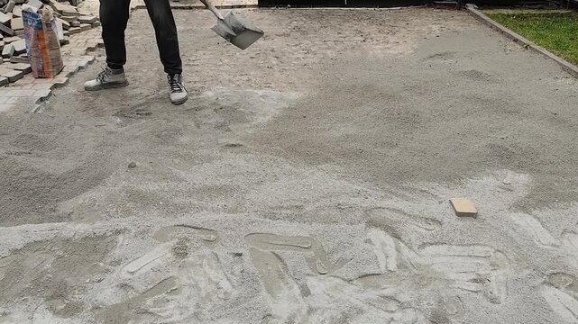 laying paving slabs
