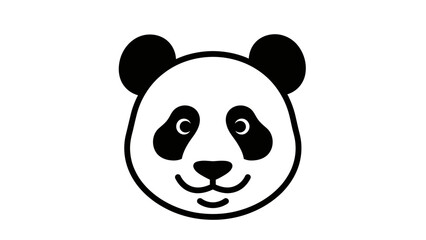 Cute Friendly Panda Bear Face Head Outline, Isolated on White Background