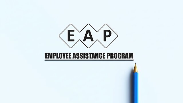 Employee Assistance Program text and EAP logo with a blue pencil on a white background, symbolizing corporate support and well-being initiatives. - Powered by Adobe