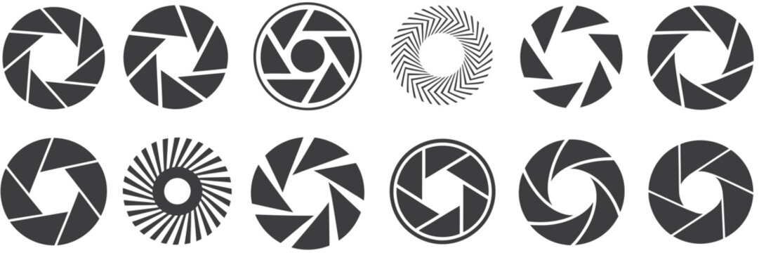 Camera lens diaphragm, shutter icon, camera shutter icons set, diaphragm icon, photography symbol vector illustration, perfect for photography, media, apps, and design projects.