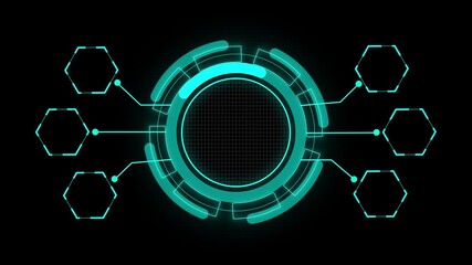  hud interface animation with futuristic hud circle and digital ring layout. Futuristic hud circle design with tech interface and data nodes. Circular hud element with sci fi interface - Powered by Adobe