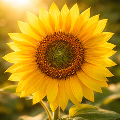 Bright yellow sunflower in full bloom closeup