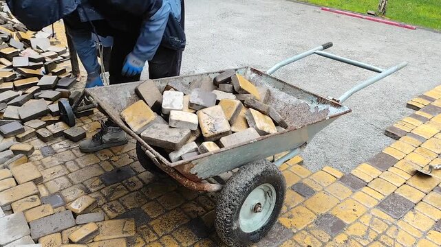 laying paving slabs
