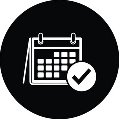 Fototapeta na wymiar Calendar with a checkmark, icon representing scheduling, events, or task completion, within a black circular background