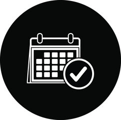 Fototapeta na wymiar Calendar and check mark icon in circle representing confirmed schedule approved events and verified tasks completion