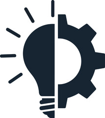 Fototapeta na wymiar Creative thinking innovation idea lightbulb and gear setting technology solution teamwork silhouette icon