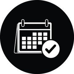 Fototapeta na wymiar Checked calendar symbol inside circular frame signifying task completion deadline met finished event and approved schedule