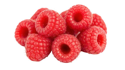 Pile of fresh red raspberries isolated PNG, juicy summer fruit on transparent background, healthy eating and dessert ingredient