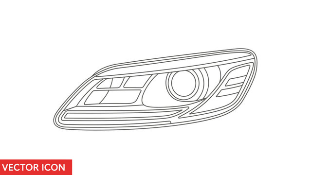 Simple Line Drawing of a Car Headlight Vector Icon.