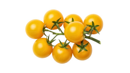 Cluster of yellow cherry tomatoes isolated PNG, fresh and vibrant vegetables on transparent background for healthy eating concepts