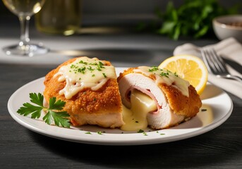 Delicious Homemade Chicken Cordon Bleu with Melted Cheese and Ham
