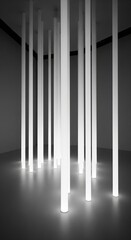 Obraz premium Modern Minimalist Light Installation with Vertical Poles in a Contemporary Space