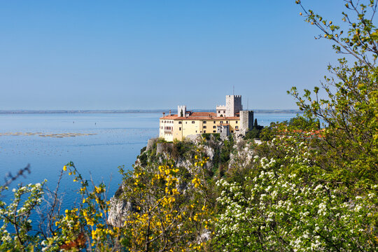 View of Duino Castle from the Rilke Trail in spring
