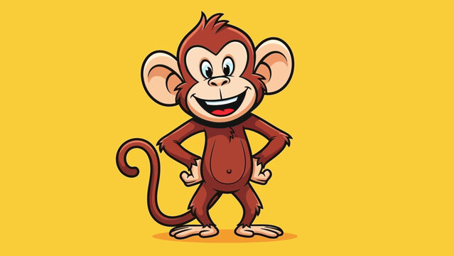 Playful cartoon monkey character with cheerful expression on vibrant yellow background for kids