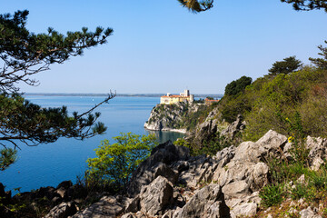 View of Duino Castle from the Rilke Trail in spring